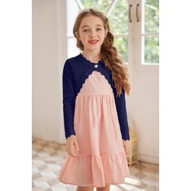 trudge Girls' Basic Bolero Children's Cardigan Long Sleeve Shoulder Jacket Short Bolero Jacket for Communion Dress Christening Dress Navy Blue 9-10 Years