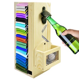 3 in 1 Wall Mounted Wooden Can Cooler Holder with Bottle Opener and Cap Collector,Can Store 30 Beer Sleeves, Wooden Beer Can Sleeve, Great Gift for Beer Lovers, 12 inches (Original)