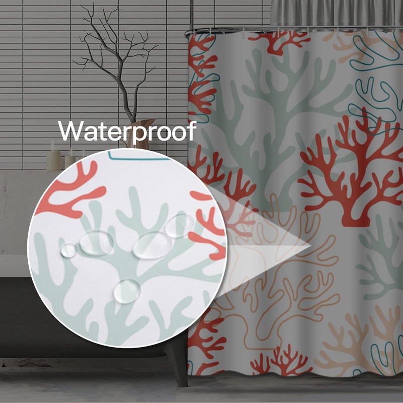 TOMPOP Shower Curtain Pattern Red Pink and Mint Corals Tropical