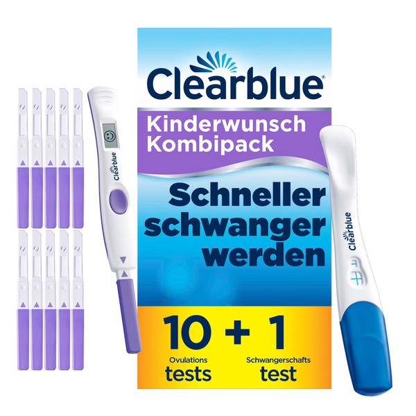 Clearblue Kinderwunsch Combination Pack Ovulation Test & Pregnancy Test, 10 Tests + 1 Digital Test Holder + 1 Pregnancy Test Quick Detection, Fertility Test for Women