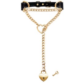 EverGlimp Handmade Black Choker Collar Necklace For Women, Punk Gothic Heart Slip Chain Long Necklace, Adjustable Buckle And Heart Padlock With Key