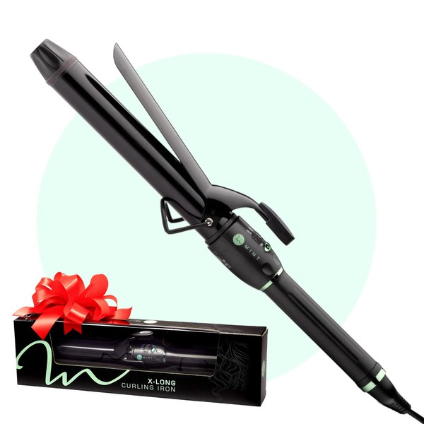 MINT Professional Extra Long Hair Curling Iron 1 1/4 inch | 2-Heater Ceramic Barrel That Stays Hot | 1.25 Inch Hair Iron Curler for Medium to Large Curls | Travel-Ready International Dual Voltage.