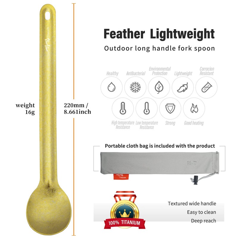 TiTo Titanium Spork Longhandle Outdoor Travel Spoon Fork Portable Flatware