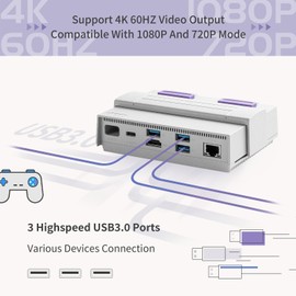 AKNES Guli Kit Docking Station for Steam Deck&ROG Ally, 7 in1 Stream Dock with 4K@60Hz HDMI, Gigabit Ethernet, 3*USB-A 3.0&1*USB-C Output&1*USB-C Charging PD 100W, Compatible with Switch OLED/AYANEO