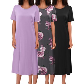 Ekouaer Short Sleeve House Dress for Women Moo Moo Night Gown 3 Pack Long Nightgowns Floral Print Nightshirt