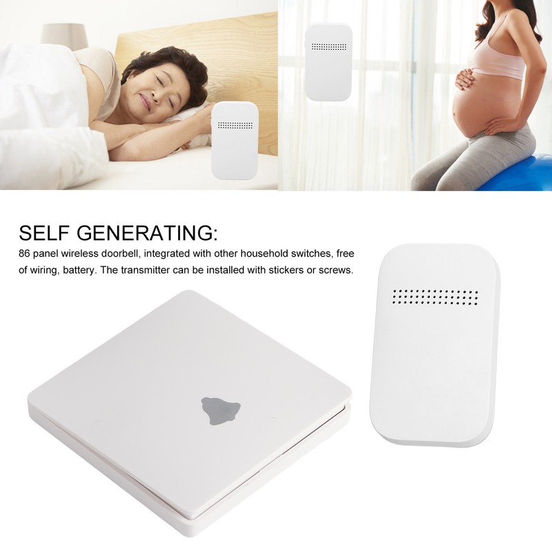 Wireless Doorbell Battery Free 86 Switch Plate 433MHz IP68 Waterproof