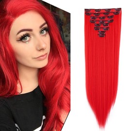 Gairyan Clip in Hair Extensions Red Hair Extension Clip in Long Straight Hairpieces 8 Pieces 24inch Synthetic Fibre Full Head Set for Women