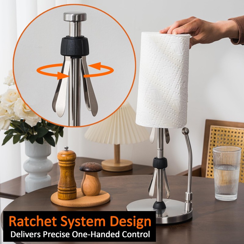 Leadfun Paper Towel Holder Countertop, Stainless Steel, One-Handed Tear, Weighted