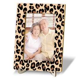 Tabletop Wood Photo Frame, Leopard Desktop Picture Frame with Stand, Girls Daughter Women Mom Gift Party Favor, Home Table Art Crafts Decor Supplies for Living Room Study Bedroom (4x6" Photo) -04