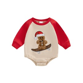 Beautooly Baby Girl Boy Cute Letter Gingerbread Man Embroidered Sweatshirt Romper Infant Newborn Christmas Outfit (Khaki Skateboard Gingerbread Man, 3-6 Months)