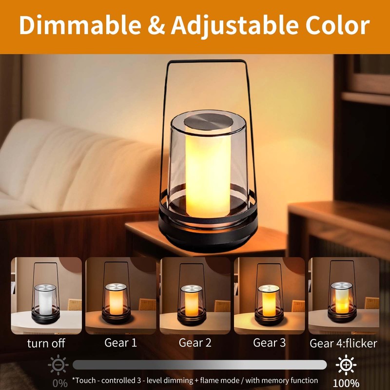 NWUNJ Black Touch Table Lamp with Dynamic Flame Effect -