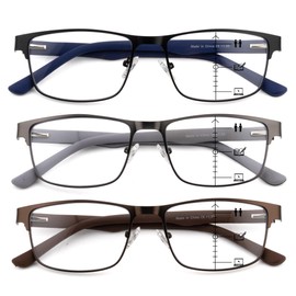 zooxsky Progressive Reading Glasses for Men Premium Metal Full Frame Multifocal Readers Rubber Temples Blue Light Blocking Readers 3PK+1.50
