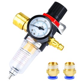 Water Separator Compressed Air 1/4 Inch Pressure Regulator Compressed Air Filter Regulator with Water Separator, Quick Couplings and Pressure Gauge for Compressor Filter