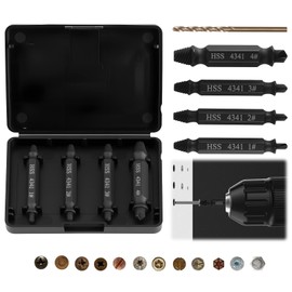 4 PCS Damaged Screw Extractor with 1 Twist Drill Bit, General Hss 4341 Screw Remover Extractor Kit Set Hardness 63-65hrc Bit Set Double Ended for DIY and Home Repairs Damaged Broken Stripped Screws