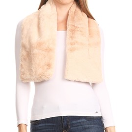 Sakkas 16112 - Malen Long Rectangle Faux Fur Warm Soft Furry Wrap Around Loophole Scarf - Beige - OS