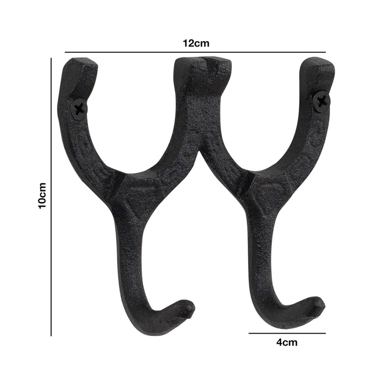 Woodside Cast Iron Wall Mounted Double Horseshoe Hook Coat/Hat/Key Rack,