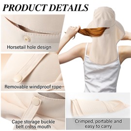 Shyyween Sun Hat for Women with Ponytail Hole Wide Brim UPF 50+ UV Protection Sun Hat Neck Flap for Outdoor Beach Hiking (White)