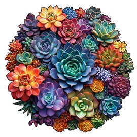 SECOGM Wooden Puzzles for Adults - 200 Pieces Mandala Succulent Plants Wooden Puzzle - Unique Animal Shape Wood Cut Puzzles - Eco-Friendly Home Office Decor (M-11.4 * 11.10in)