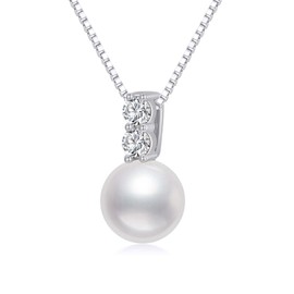 Sterling Silver 0.2 ct Lab Grown Diamond and Freshwater Cultured Pearl Necklace for Women, 16-18 Inch