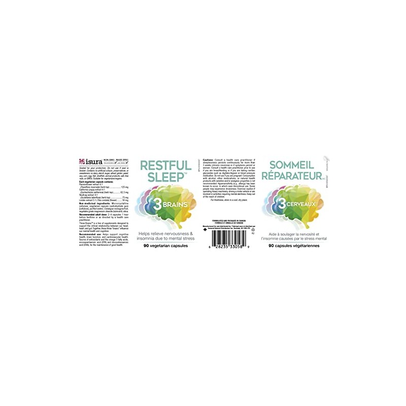 3 Brains 3 Brains Restful Sleep 90 Vegetarian Capsules, Helps