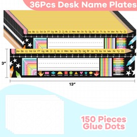 36Pcs Desk Name Tags for Classroom, Student Name Plates for Desks Classroom Learning Alphabet, Number Line, Colors, Shapes (Chalkboard)