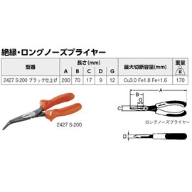 BAHCO(バーコ) Insulated Long Nose Pliers 絶縁ロングノーズプライヤー 200mm 2427S-200