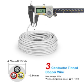 22 Gauge Electrical Wire 3 Conductor, 50FT 22 AWG Stranded Low Voltage LED Cable, 22/3 Tinned Copper Hookup Wire, Insulated 3 Wire Cable, Flexible Power Wire for LED Lamp Lighting Strip Automotive