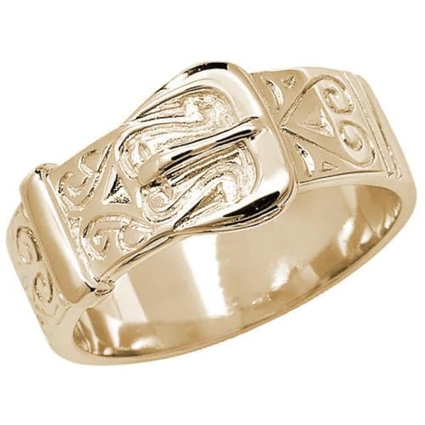 9ct Yellow Gold on Silver Men's Chunky Patterned Buckle Ring