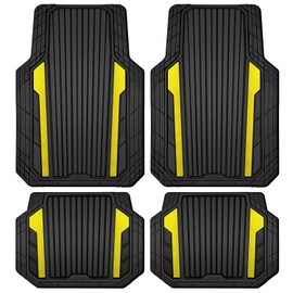 CAR PASS Yellow Car Mats Metallic, Aluminum Film All Weather Rubber Lemon Yellow car Floor Mats Waterproof Universal Trim to Fit SUV Sedan Van Truck 4 Piece Deep Dish Heavy Sporty Black Yellow Chrome