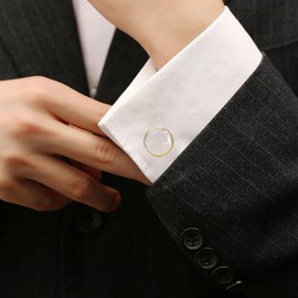 ZEEY Silver/Golden Mother of Pearl Round Cufflinks for Men Women Classic Men's Cufflink Jewelry Set for Business Wedding Party Formal Events Daily Tuxedo Dress Shirt Accessories (Gold)