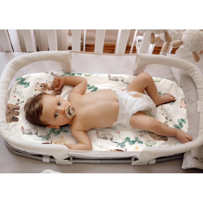 4 Pack Woodland Neutral Bassinet Sheets Set Unisex Forest Animals
