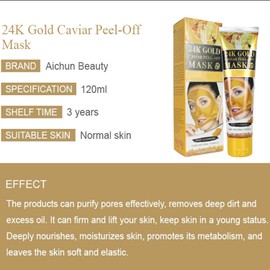 AICHUN BEAUTY Peel-Off Facial Mask Deep Cleansing Oil & Dirt Pores Face Skin Recover Vitamin A & E 120ml/4.05fl.oz (24K GOLD CAVIAR PEEL-OFF MASK)