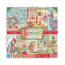 Stamperia International Stamperia-Mini Scrapbooking Pad-Christmas Patchwork, Green and Red, 8 x 8 inch