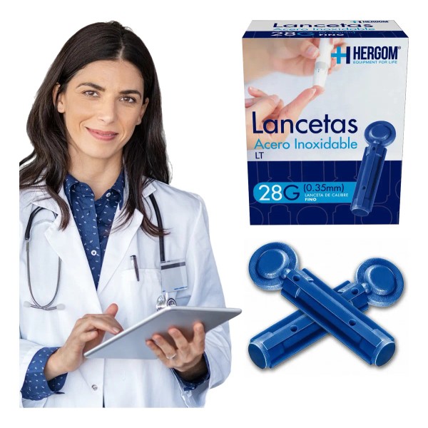 Lancetas Universales Acero Inoxidable Caja C/100 Pzas Hergom Color Azul