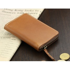 Abies L.P. Made In Japan Tochigi Cowhide Leather Round Zippered Coin Purse Genuine Leather Wallet - brown -