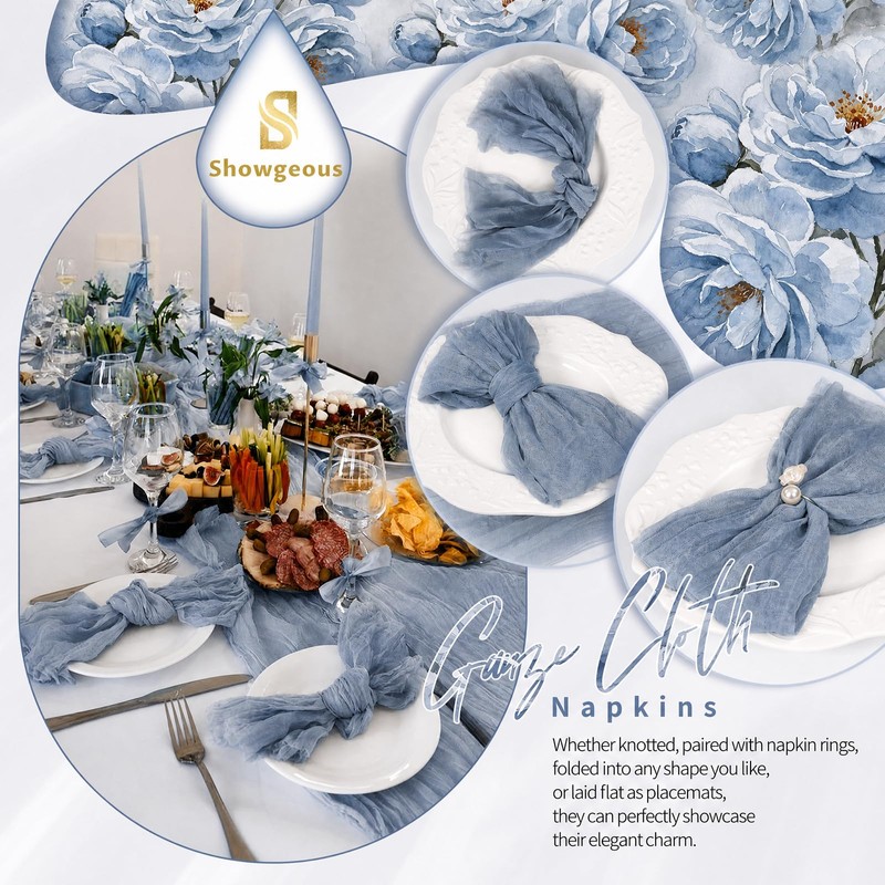 24 Pack Dusty Blue Cheesecloth Napkins 20"x20" Rustic Gauze Napkin