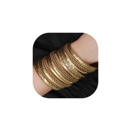 WATEFOER Gold Bangle Bracelets Set for Women Boho Multilayer Stackable Textured Bracelets Indian Chunky Bangle Bracelet Wedding Jewellery Valentine's Day Birthday Gift, Metal