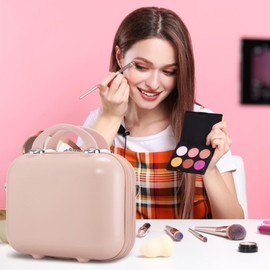 Balakaka Cosmetic Case for Women Girls 14 Inch ABS Cosmetic Case Hard Shell Women with Soft Handle, Beauty Case Hard Shell Portable Waterproof for Toiletries Travel Trip, pink