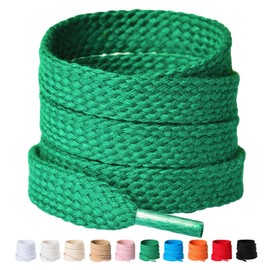 Olukssck 2 Paris 1/2'' Wide Flat Shoe Laces for Sneakers - Poly Cotton Fat Shoelaces Replacement Shoe Strings, Green, 39inch(100cm)