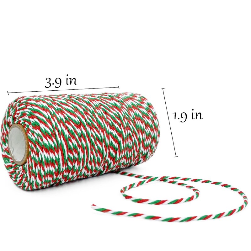 Christmas Twine String Green Red and White Baker String, 2mm,100m,