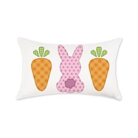 ONWAY Easter Bunny Carrot Pillow Cover 12x20 Inch Pink Rabbits Orange Carrots Decorations Throw Pillows Farmhouse Happy Easter Patio Cushion Case for Home Decor