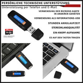 Digital Voice Recorder USB Mini Voice Recording Portable Ideal for Meeting, Interview, Conference, Spy Recorder on SD Card for Multiple Hours