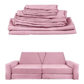 YEFU Replacement Cover for 15pcs Modular Kids Play Couch, Washable Premium Velvet Fabric, Cover Only, Foam not Included, Light Pink