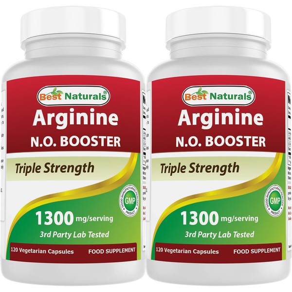 Best Naturals L-Arginine NO Booster Triple Strength 1300 mg Serving 120 Veg Capsules (120 Count (Pack of 2))