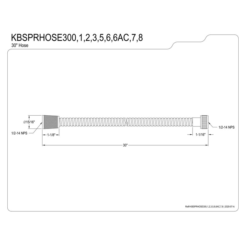 Kingston Brass KBSPRHOSE302 Gourmet Scape 30" Stainless Steel Hose, Polished