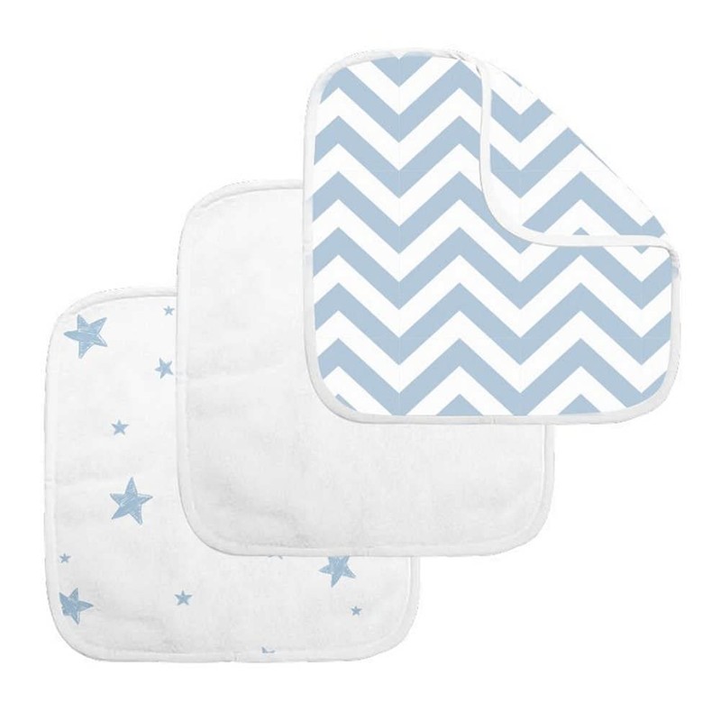 Kushies 3-Pack Terry Washcloth Set - Blue Chevron and Stars