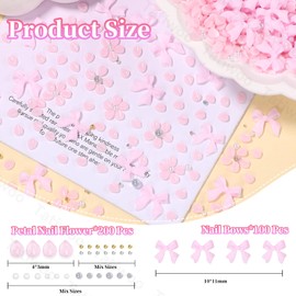 300 Pcs 3D Flower Nail Charms, Pink Flowers for Nails Bows Bowknots Nail Charm and Gems, Petal Flower Bow Tie Charms for Acrylic Nails Art DIY Designs Accessories