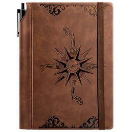 CAGIE Notebook A5 Lined Leather Journal for Men Notebooks with Pen Hardcover Diary for Writing, 100 GSM 288 Pages Travel Journal, Office and Daily Writing, 6.3 x 8.5 inches, Brown
