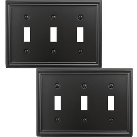 OKAWYC Black Luca Metal Wall Plate, 3-Gang Triple Toggle Light Switch Cover, 2-Pack Modern Decorative Durable Stylish Wallplate for Light Switches