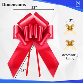Mata1 Huge Car Bow (Red, 23 inch / 58 cm), Big Gift-Wrapping Bow for Large Gift Decoration, Giant Indoor/Outdoor Bow with 2 Ribbon Tails and 2 Suction Cups (No Magnets That Scratch)